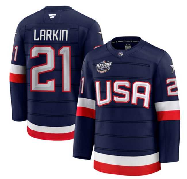 Mens USA #21 Dylan Larkin Navy 2025 4 Nations Face-Off Stitched Jersey Dzhi->2025 4 nations face-off->NHL Jersey